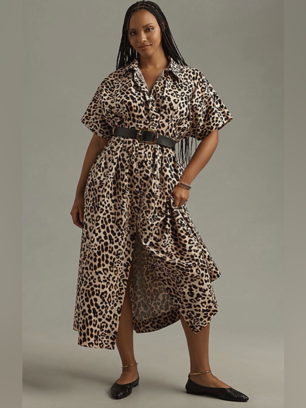 NWT Exquise Anthropologie Leopard Tobie Pleated Midi Shirt Dress Size 2X Plus